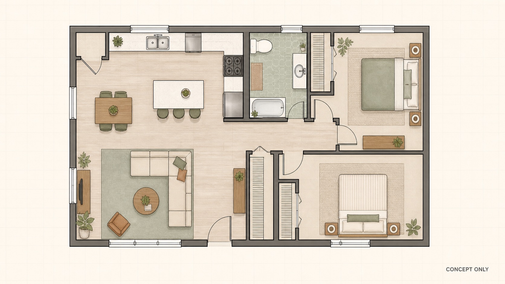 Conceptual floor plan reference for AI layout exploration