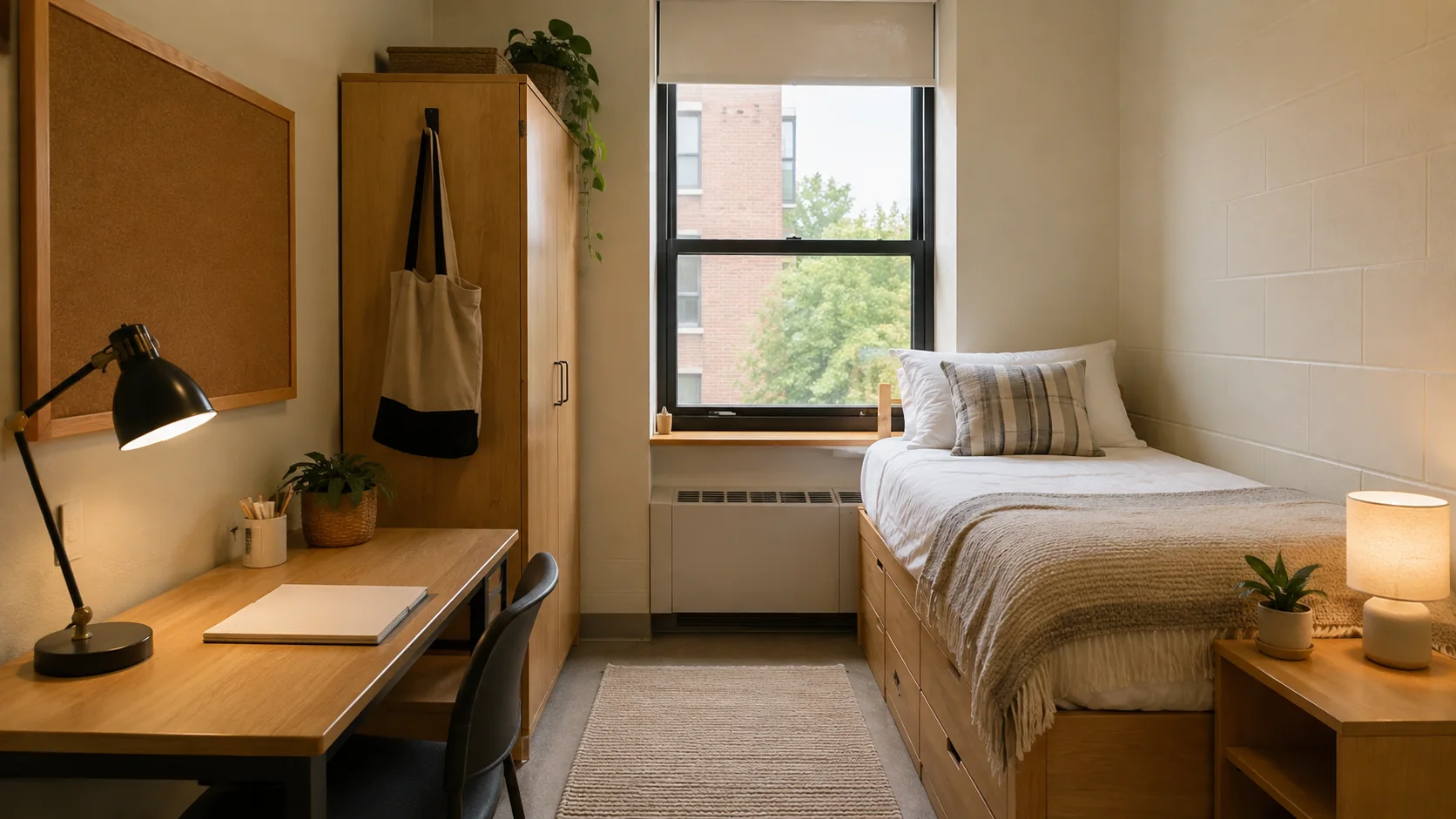 Illustrative dorm room interior concept