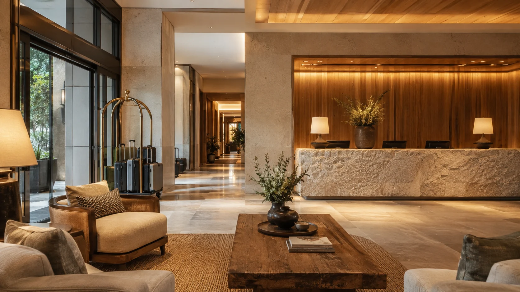 Illustrative hotel lobby interior concept