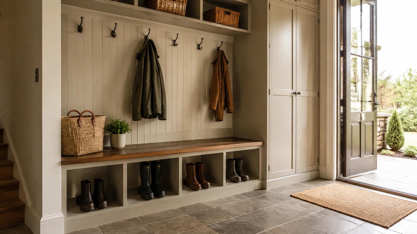 Illustrative mudroom interior concept