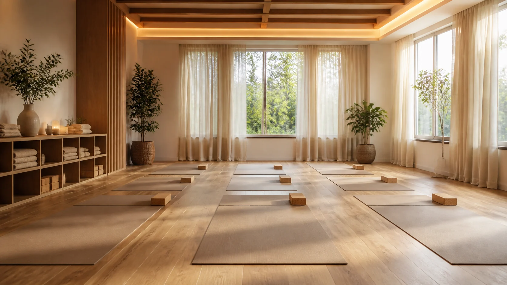 Illustrative yoga studio interior concept