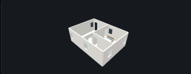Actual selected-floor 3D preview from the editor, showing walls, openings and furniture