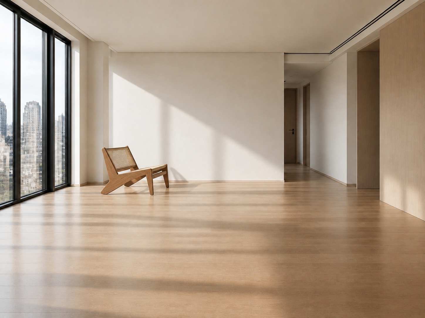 Wood and cane lounge chair placed inside the reference room